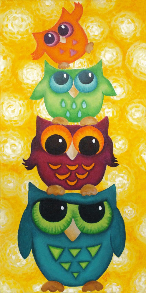 Marmont Hill, "Owl Stack" by Nicola Joyner Painting on Wrapped Canvas, 12x24