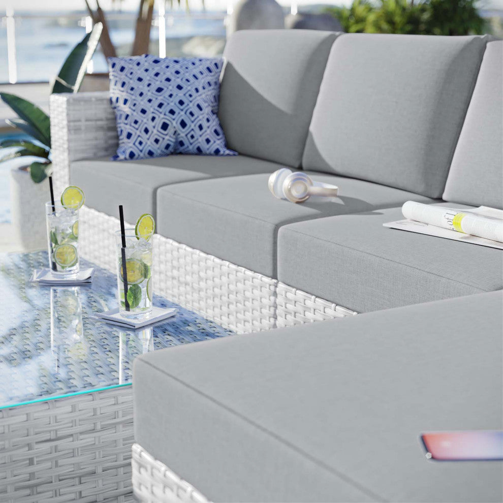 Lounge Sectional Sofa Chair Set, Rattan, Wicker, Gray, Modern, Outdoor
