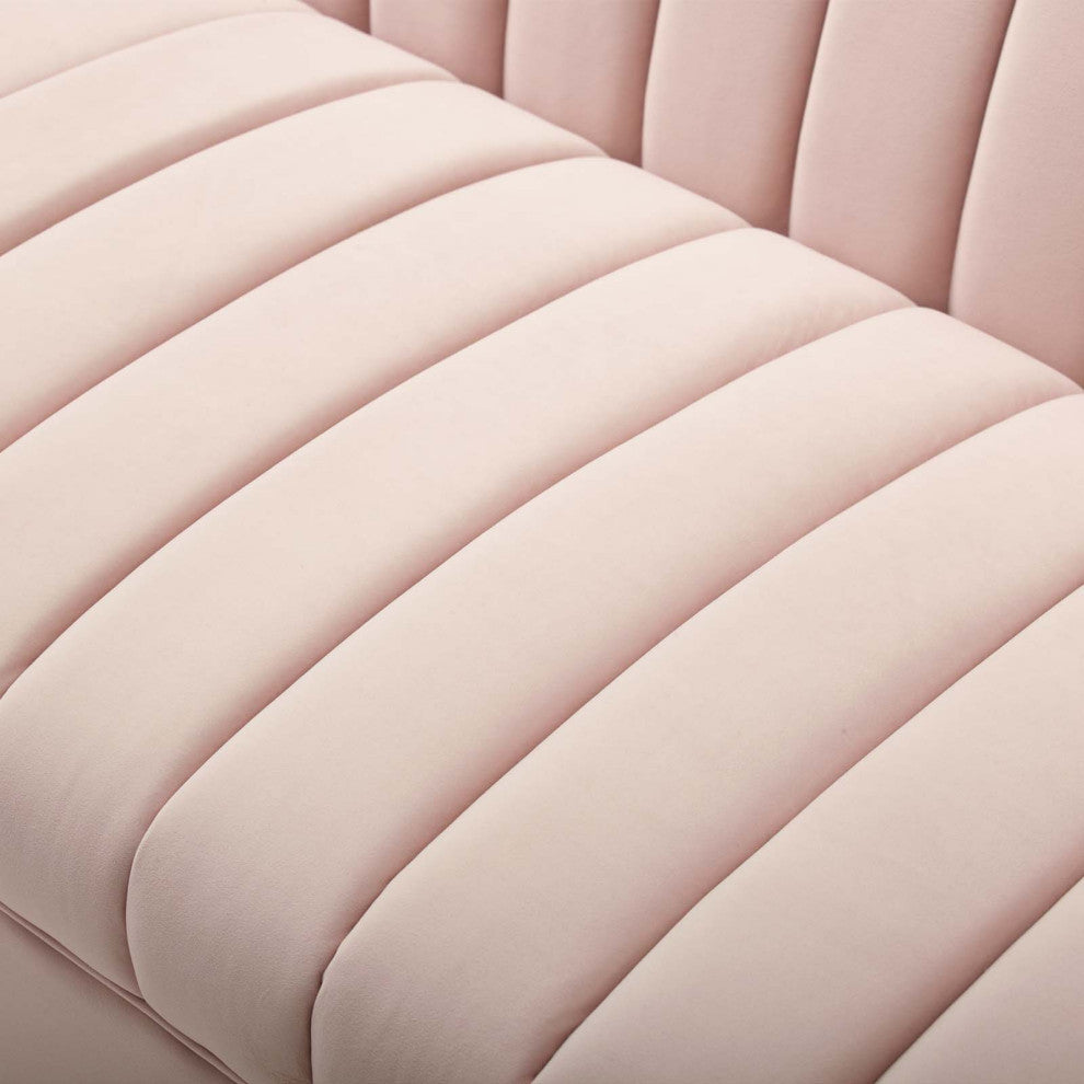 Tufted Sofa, Velvet, Pink, Modern, Living Lounge Room Hotel Lobby Hospitality