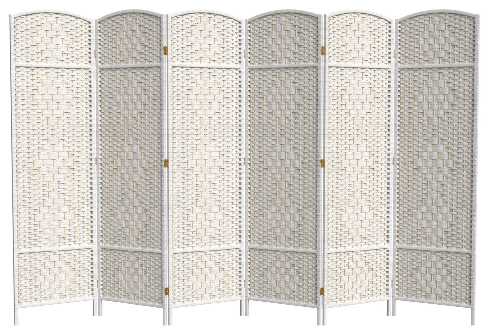 6' Tall Diamond Weave Fiber Room Divider, White, 6 Panel