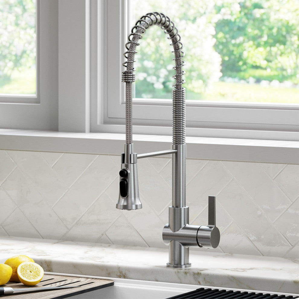 Britt Commercial Style 3-Function Pull-Down 1-Handle 1-Hole Kitchen Faucet, Spot Free Stainless Steel (Filter Kff-1691sfs)