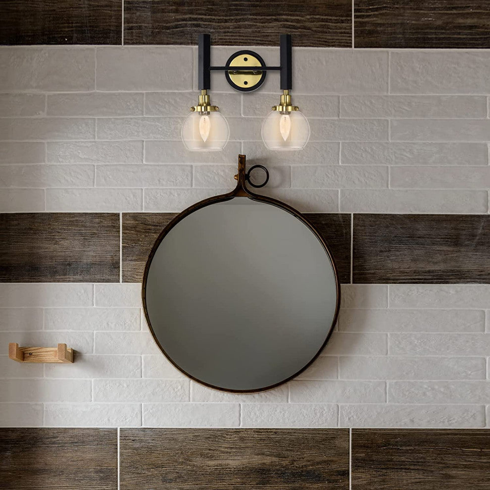 2 Light Black Wall Lights for Bedroom Industrial Wall Sconce Lighting GlassShade