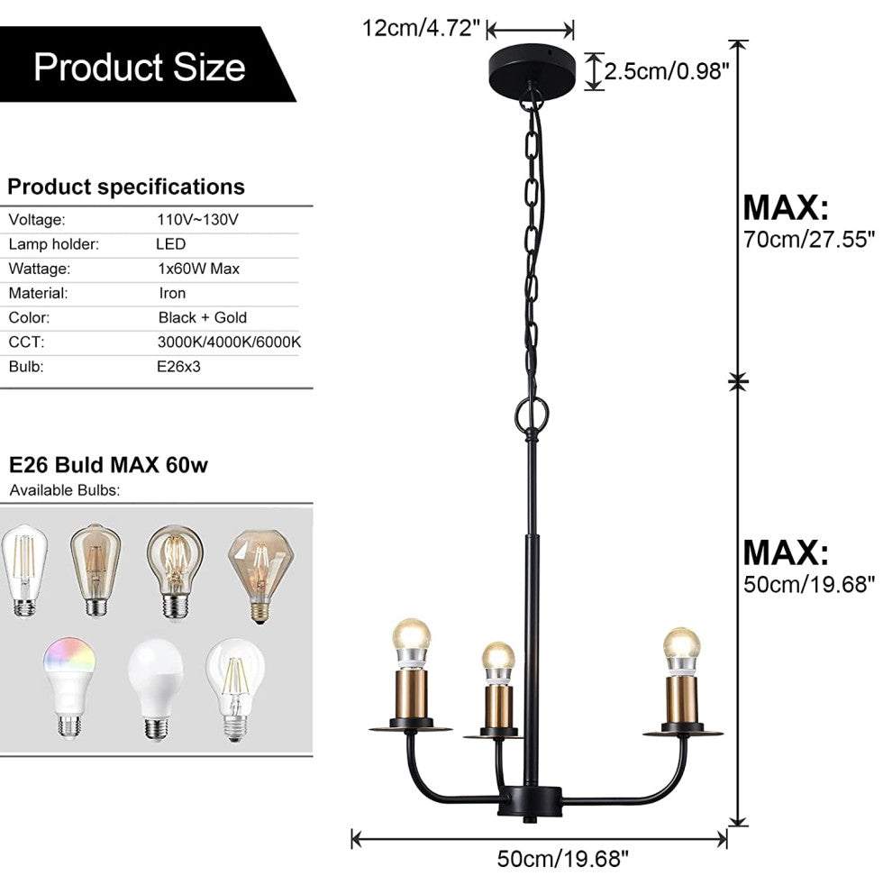 3 Light Island Pendant Light Black Farmhouse Chandelier