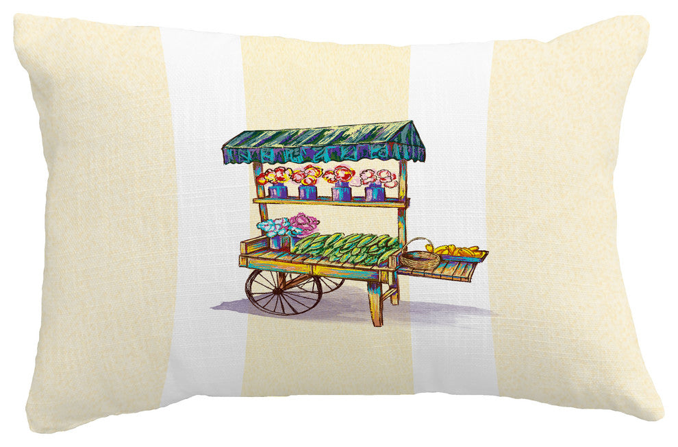 Veggie Cart Geometric Print Throw Pillow With Linen Texture, Yellow, 14"x20"