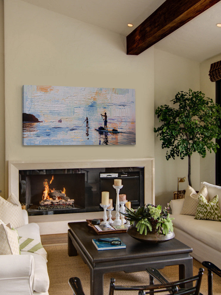 "Dusk Paddling" Painting Print on Wrapped Canvas, 24"x12"