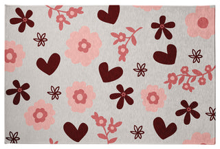 Flowery Love Valentines Chenille Rug, Gray, 4'x6'