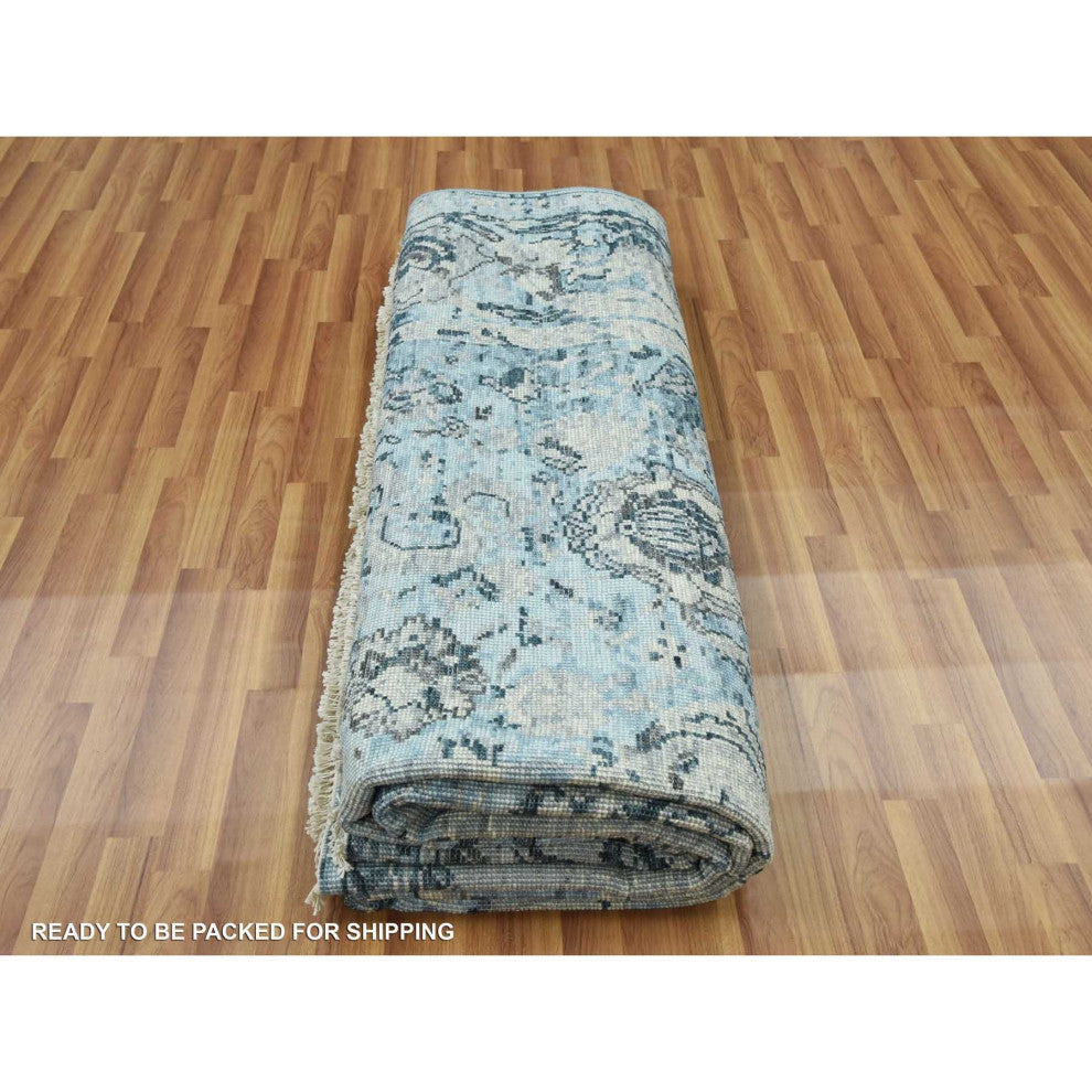 Ash Gray Modern Tabriz Design Pure Wool Hand Knotted Oriental Rug, 9'2"x12'4"