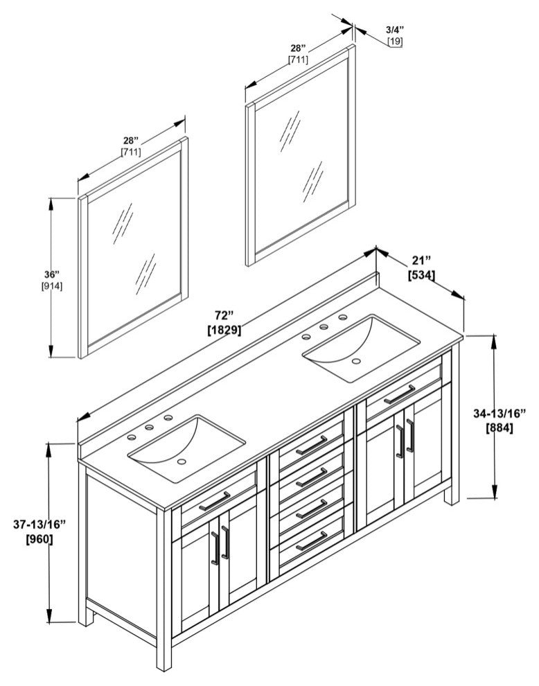 OVE Decors Tahoe Vanity With Mirror, Dark Charcoal, 72"