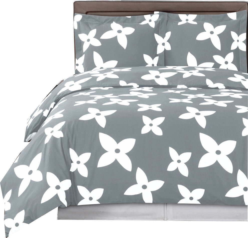 Desiree Soft 100% Cotton Duvet Cover Set, Gray and White, King/Cal King