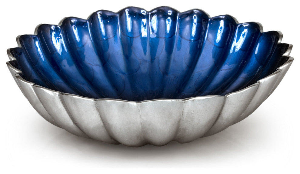 Peony 12" Round Deep Bowl, Sapphire
