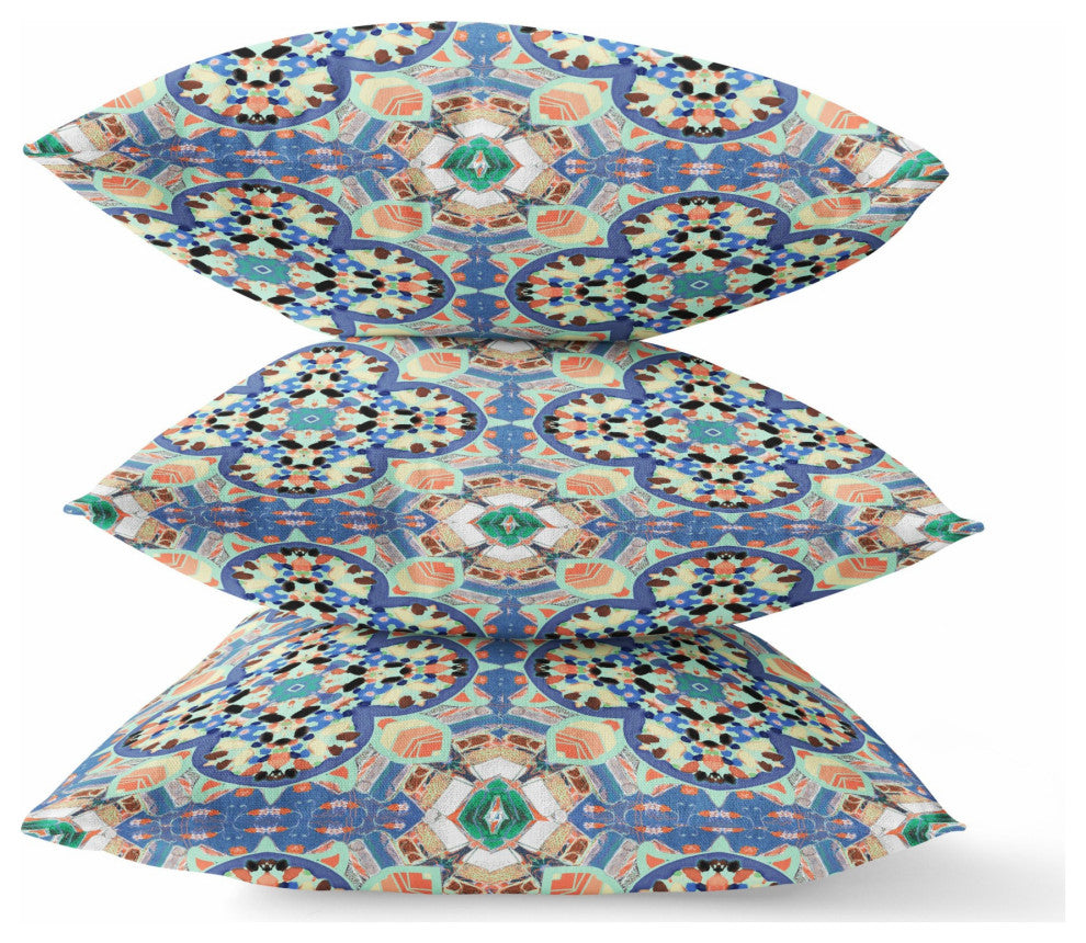 16" Blue Peach Cloverleaf Indoor Outdoor Throw Pillow