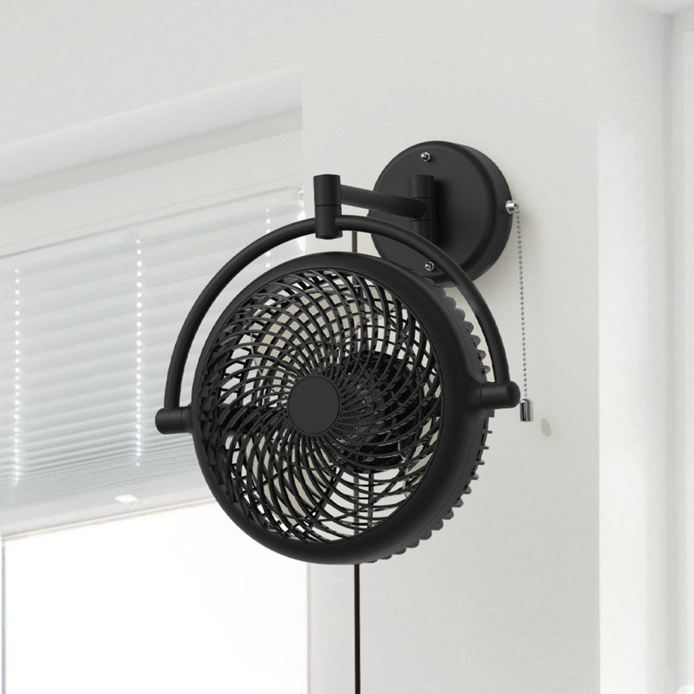 Whose Lamp 8-inch Wall Fan Walnut Finish, Black