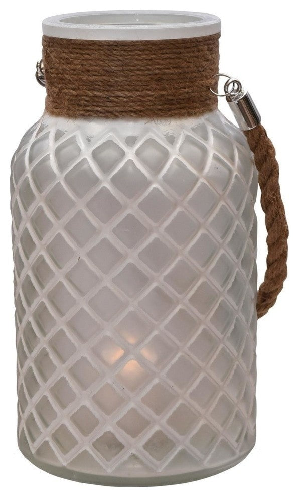 10" White Diamond Texture Candle Holder Lantern