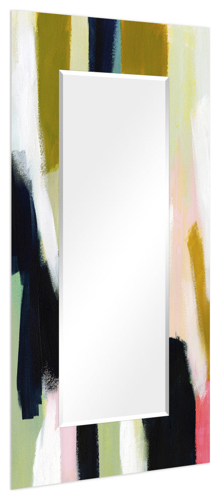 Sunder Rectangular Beveled Wall Mirror on Free Floating Printed Tempered Glass