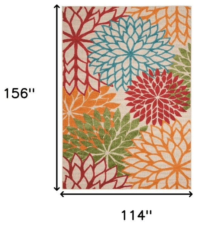 10' X 13' Green Floral Non Skid Indoor Outdoor Area Rug