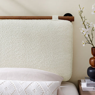 Anela Wall-Mounted Chenille Upholstered Twin Headboard, Cream Walnut