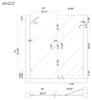 ANZZI Makata 60"x72" Frameless Shower Door, Brushed Nickel