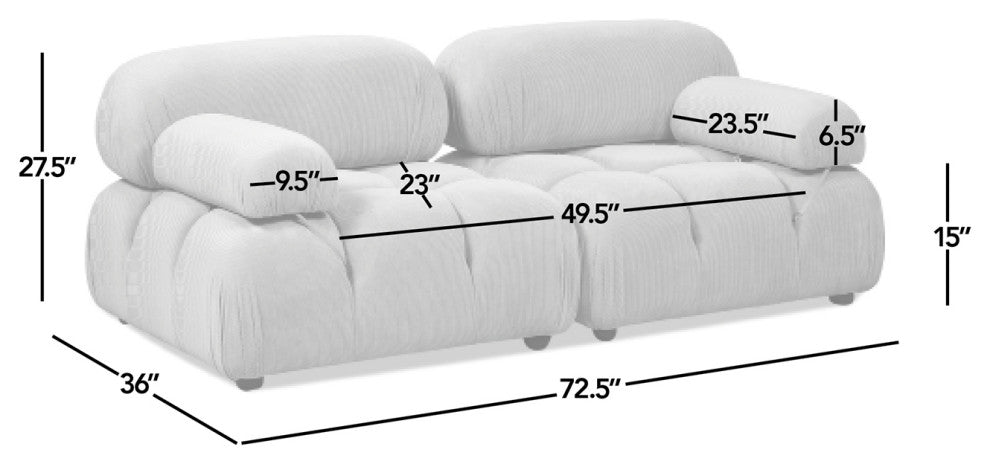 Marcel 72.5" Post-Modern Modular Loveseat, Pebble Gray Corduroy