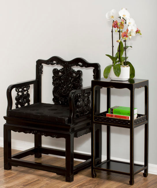 31.75 Inch Distressed Black Elmwood Chinese Peking Pedestal