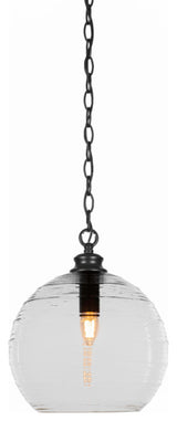 Malena 1-Light Chain Hung Pendant, Matte Black/Clear Ribbed