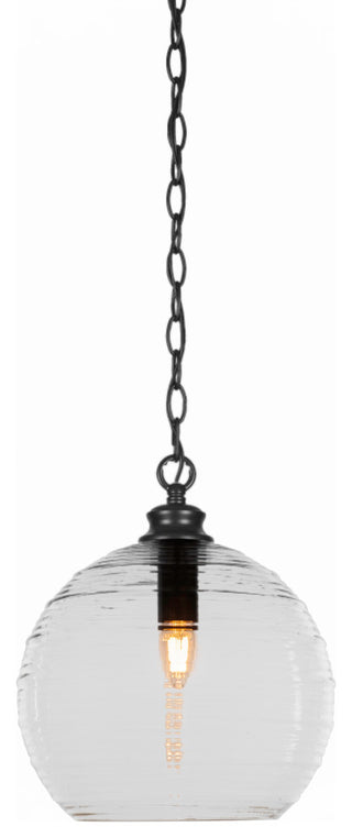 Malena 1-Light Chain Hung Pendant, Matte Black/Clear Ribbed