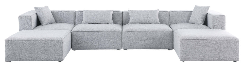 Cube Upholstered Modular Sectional, Gray, 6-Piece: 2 Armless Chair, 2 Corner Chair, 2 Ottoman, Linen Texured Fabric