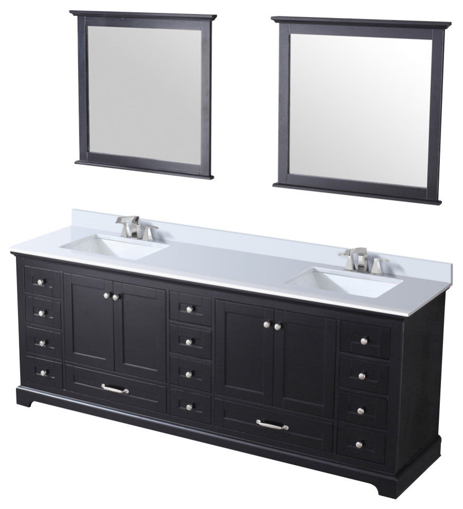 Dukes 84" Espresso Double Square Sink Vanity with Quartz Top, With Mirror and Fa