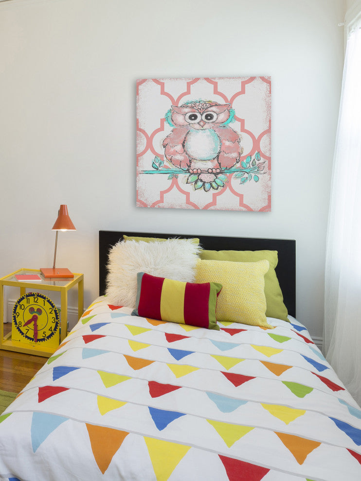 "Coral Owl" by Reesa Qualia Painting Print Wrapped Canvas, 18x18