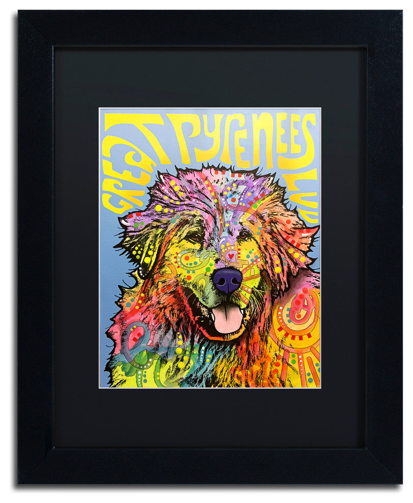 Dean Russo 'Great Pyrenees' Art, Black Frame, Black Matte, 14"x11"