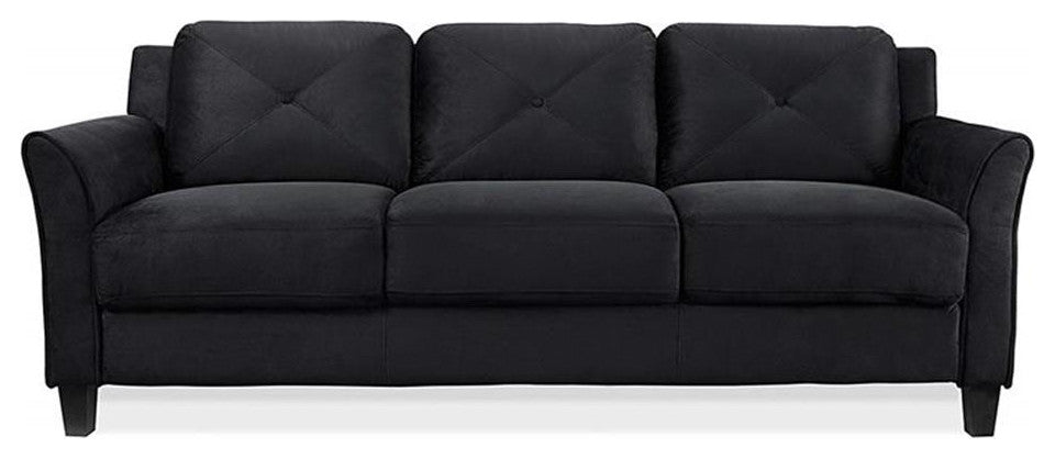 Set of 3 Black Microfiber Sofa and Accent Chair