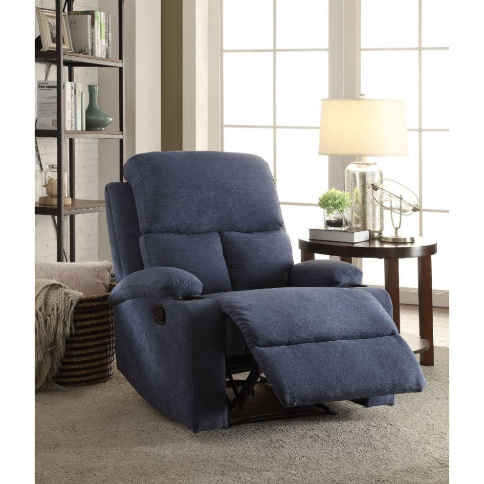 Velvet Upholstered Motion Recliner, Blue Finish