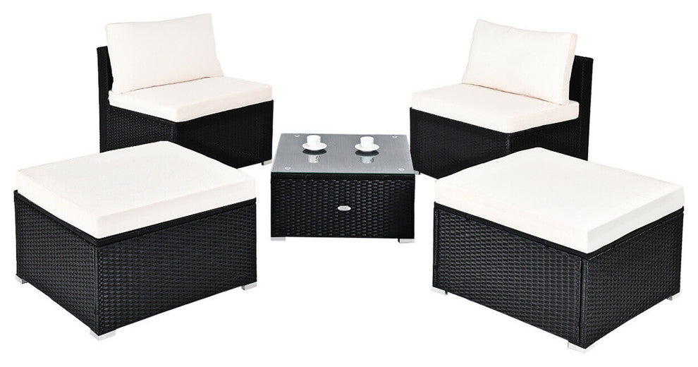 Costway 5 PC Patio Sectional Lounge Rattan Furniture Wicker Sofa Furniture set