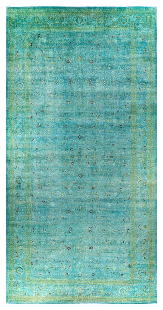 Overdyed, One-of-a-Kind Hand-Knotted Area Rug Green, 10'3"x20'4"