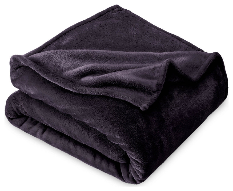 Bare Home Microplush Fleece Blanket, Eggplant, Throw/Travel