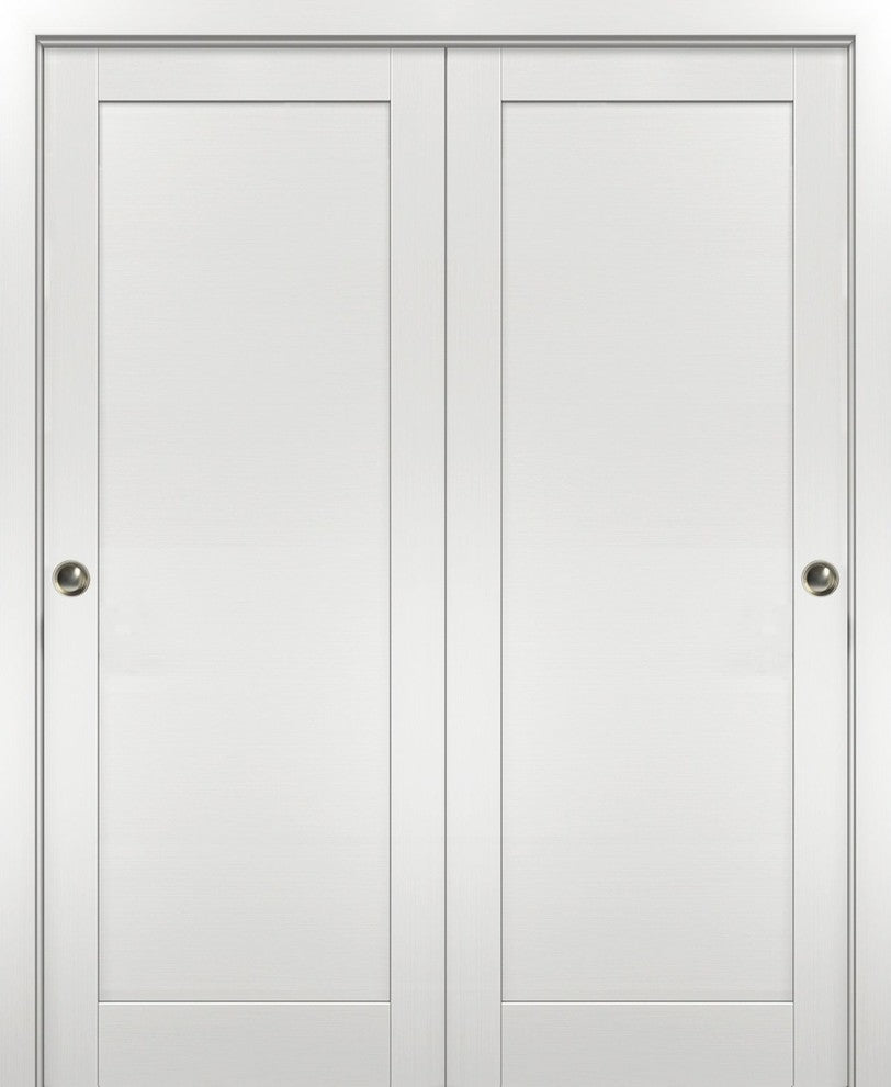Closet Bypass Doors 64 x 84 & hardware | Quadro 4111 White Ash | Rails Set