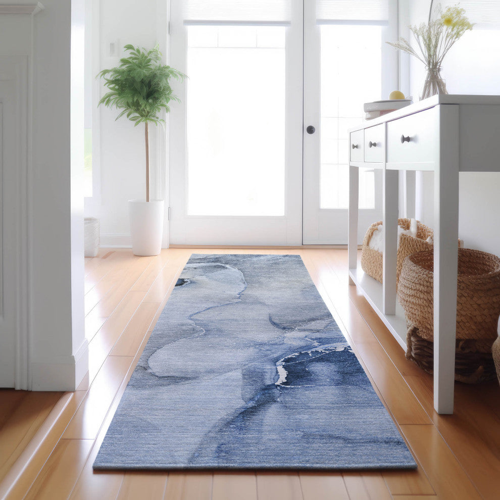 Premium Machine Washable Mayfield AMF521 Blue 2'3" x 7'6" Runner Rug