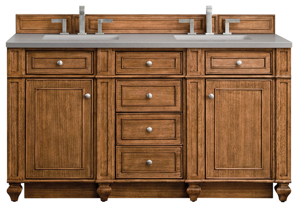Bristol 60" Double Vanity, Saddle Brown, Gray Expo Quartz Top