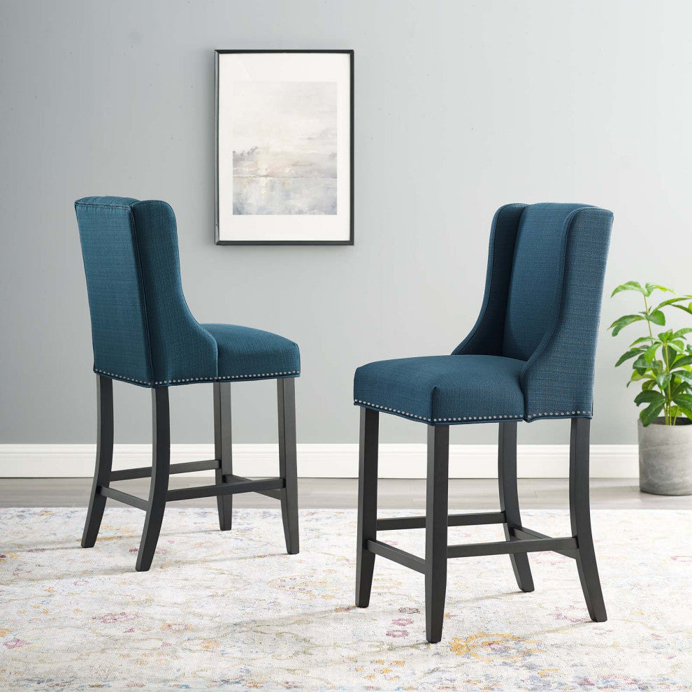 Counter Stool Chair, Set of 2, Fabric, Wood, Navy Blue, Modern, Bar Pub Bistro