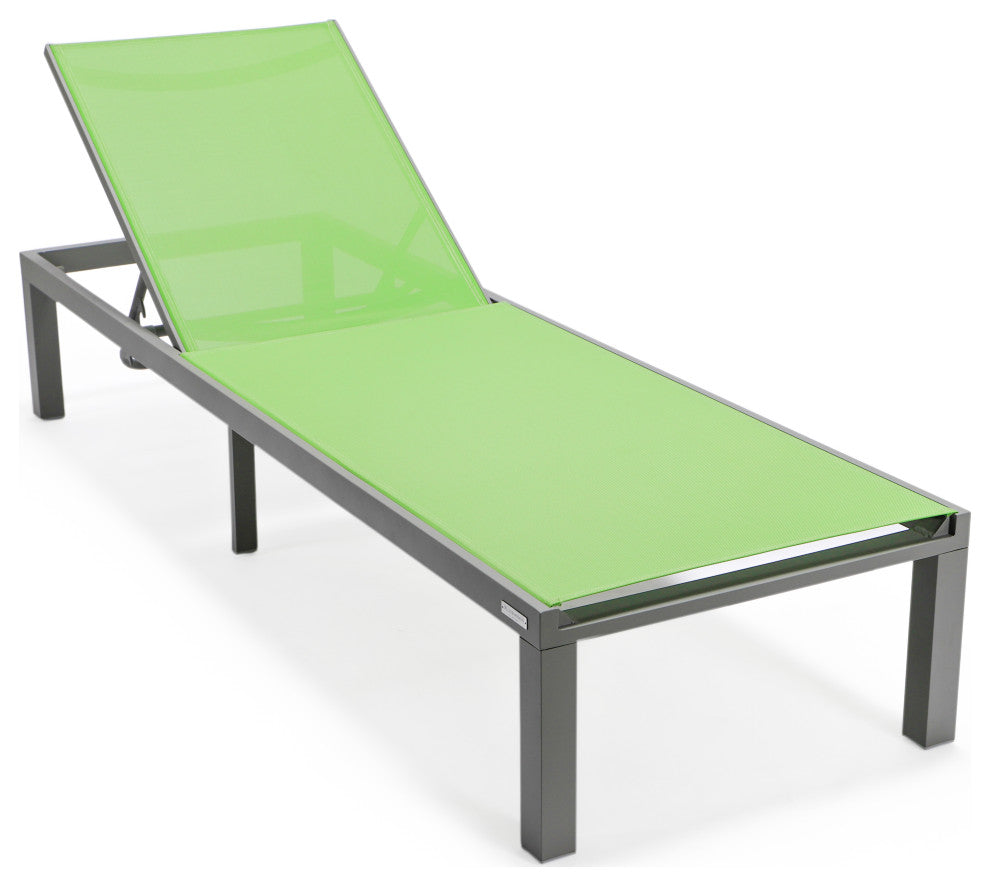 LeisureMod Marlin Patio Chaise Lounge Chair With Gray Frame, Green
