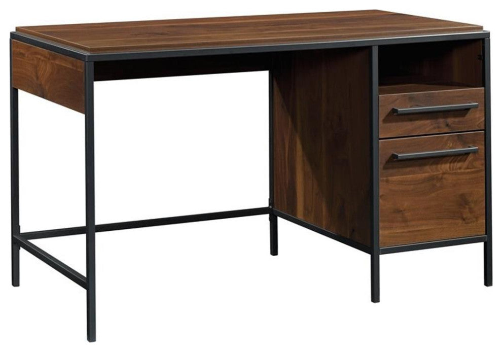 UrbanPro Engineered Wood Single Pedestal Desk in Grand Walnut