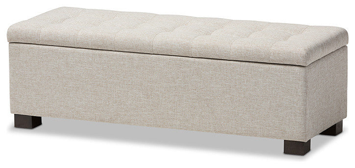 Roanoke Beige Fabric Upholstered Grid-Tufting Storage Ottoman Bench