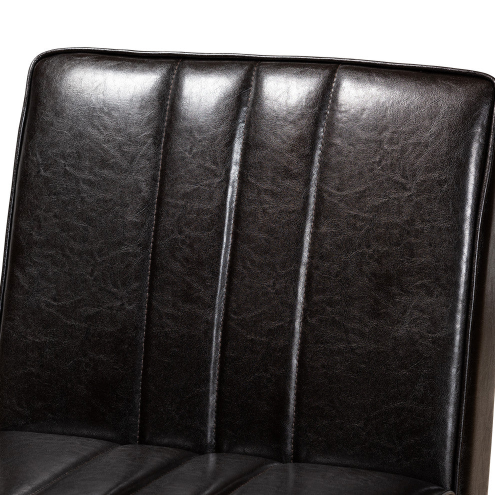 Daymond Modern Dark Brown Faux Leather Walnut Brown Finished Wood Dining Chair