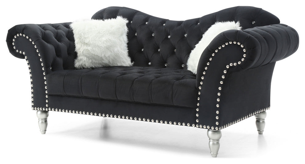 Wilshire Sweetheart Back Tufted Loveseat, Black