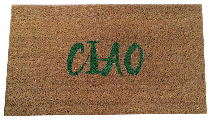 Hand Painted "Ciao" Welcome Mat, Amazon Dark Green