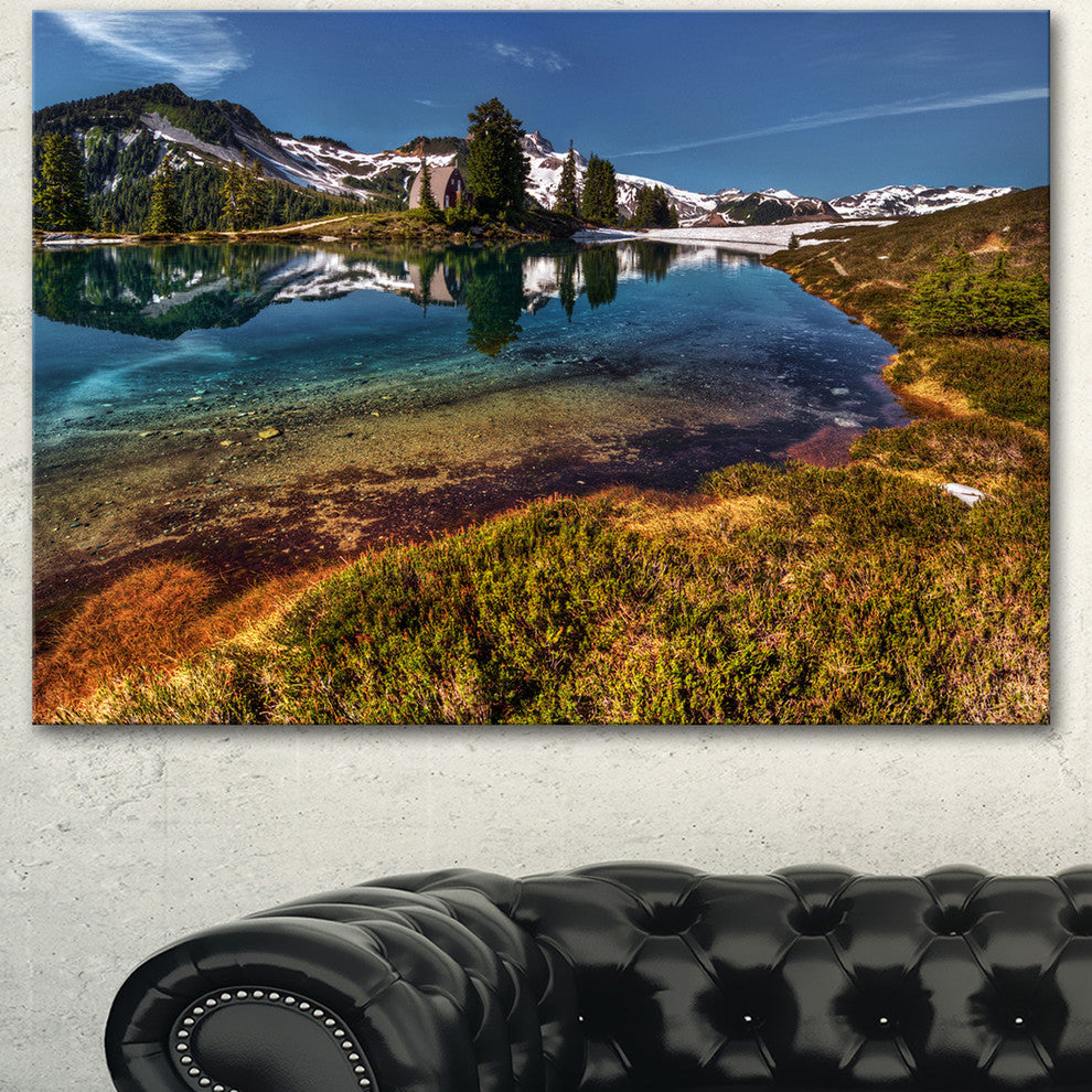 Curving Mountain Lake Shore, Extra Large Landscape Canvas Art Print, 60"x28"
