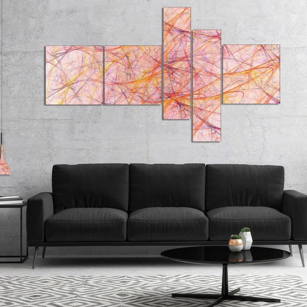 Mystic Pink Fractal Veins, Abstract Canvas Art Print, 60"x32", 5 panels