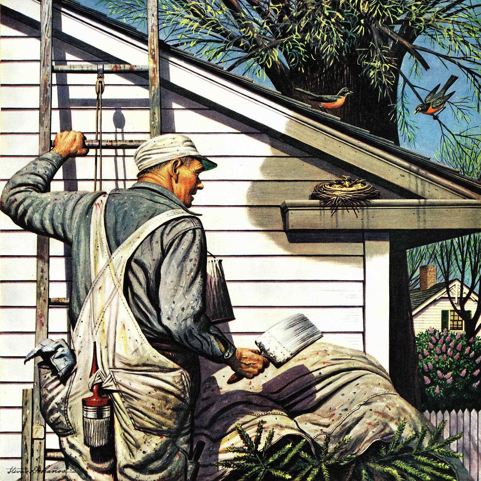 "House Painter and Bird's Nest" Print on Canvas by Stevan Dohanos