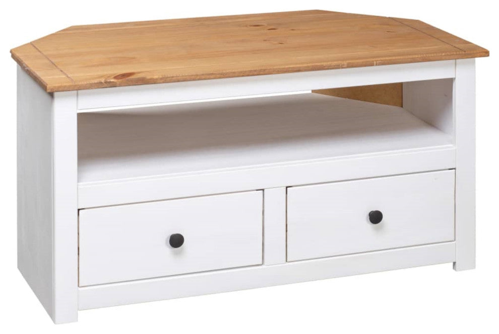 Vidaxl Corner Tv Cabinet White 36.6"x19.3"x19.3" Solid Pine Panama Range