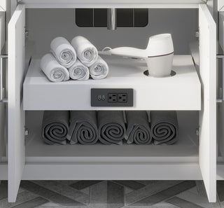 Terrence 60" Vanity with Power Bar and Drawer Organizer, White