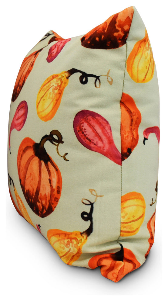 Gourds Galore Fall Print Outdoor Decorative Throw Pillow, Light Green, 16"